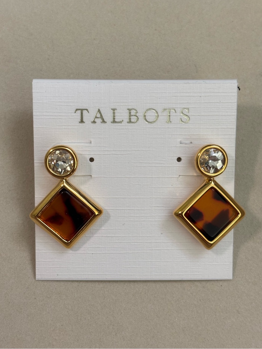 Talbots Geo Tortoiseshell Drop Earrings with Crystal Accent